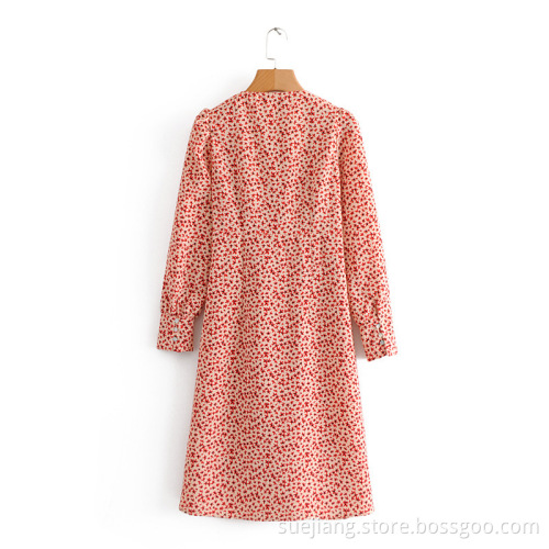 New Digital Printing Women Long Front Button Dress